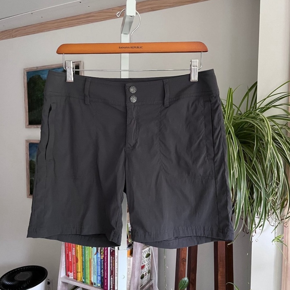 Prana Shorts Outdoor Hiking Pockets Stretch Moisture Wick Mid Rise Gray Size 8